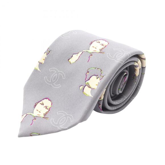 Chanel Coco Mark Tie Silk Men's Gray Multicolor